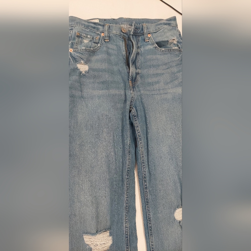 Blue Straight Leg Jeans with Natural Fading - Picture 2 of 9